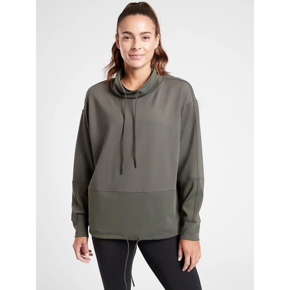 Athleta Hermosa Mock Neck Sweatshirt Mountain Olive